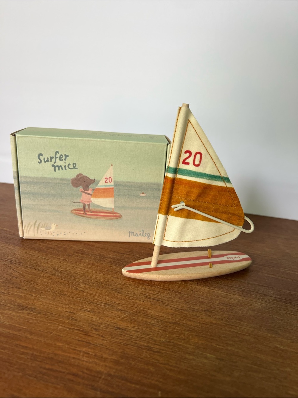Maileg Sister Surfer Mouse Surfboard and Box